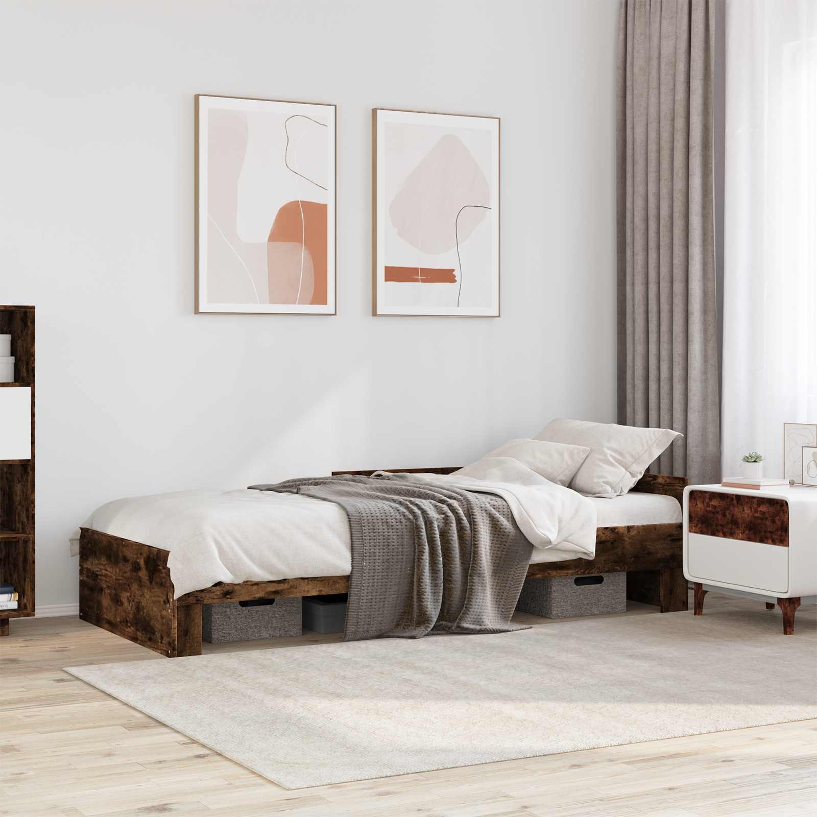 Sängram med huvudgavel Rökt ek 80 x 200 cm Konstruerat trä