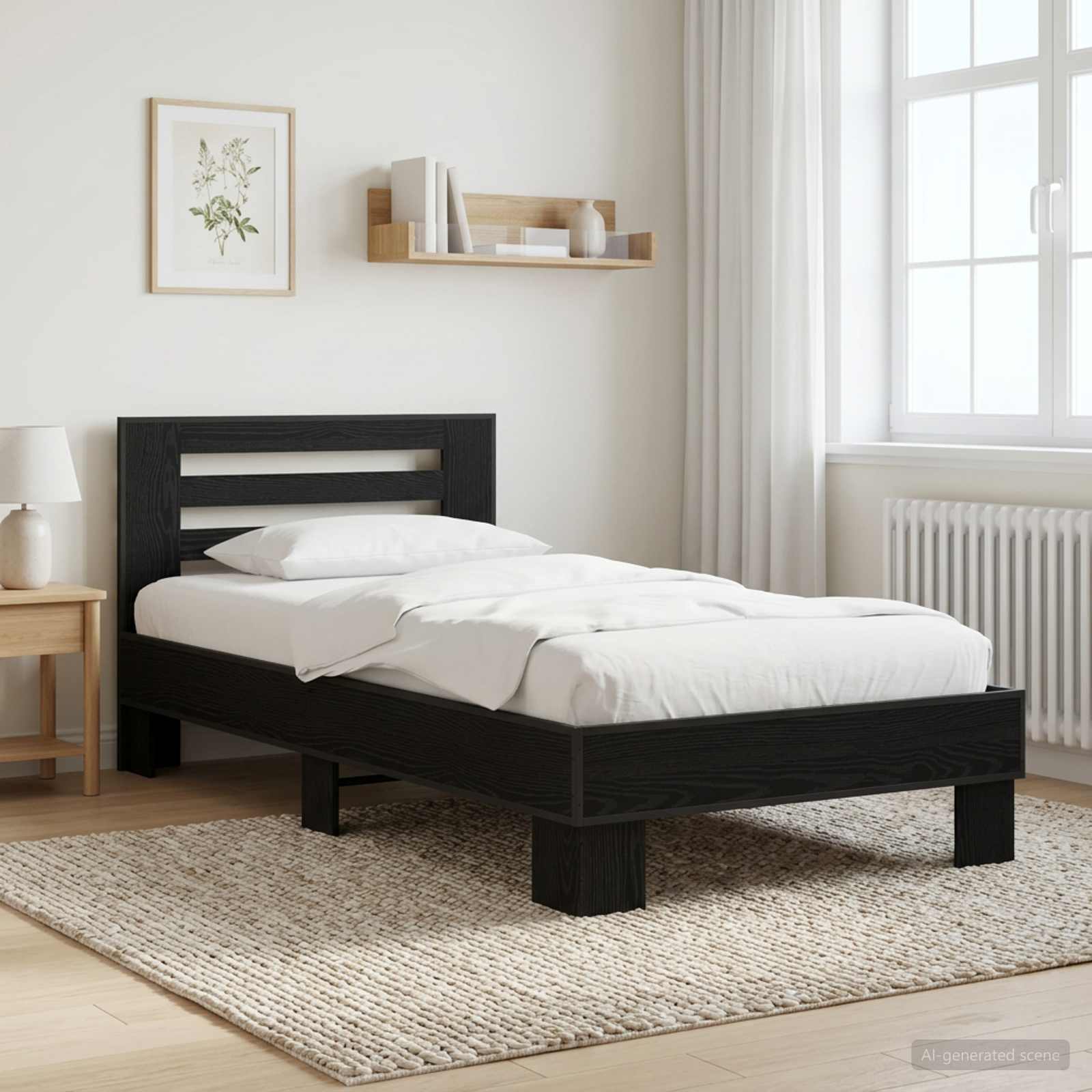 Sängram med huvudgavel Svart ek 80 x 200 cm Konstruerat trä