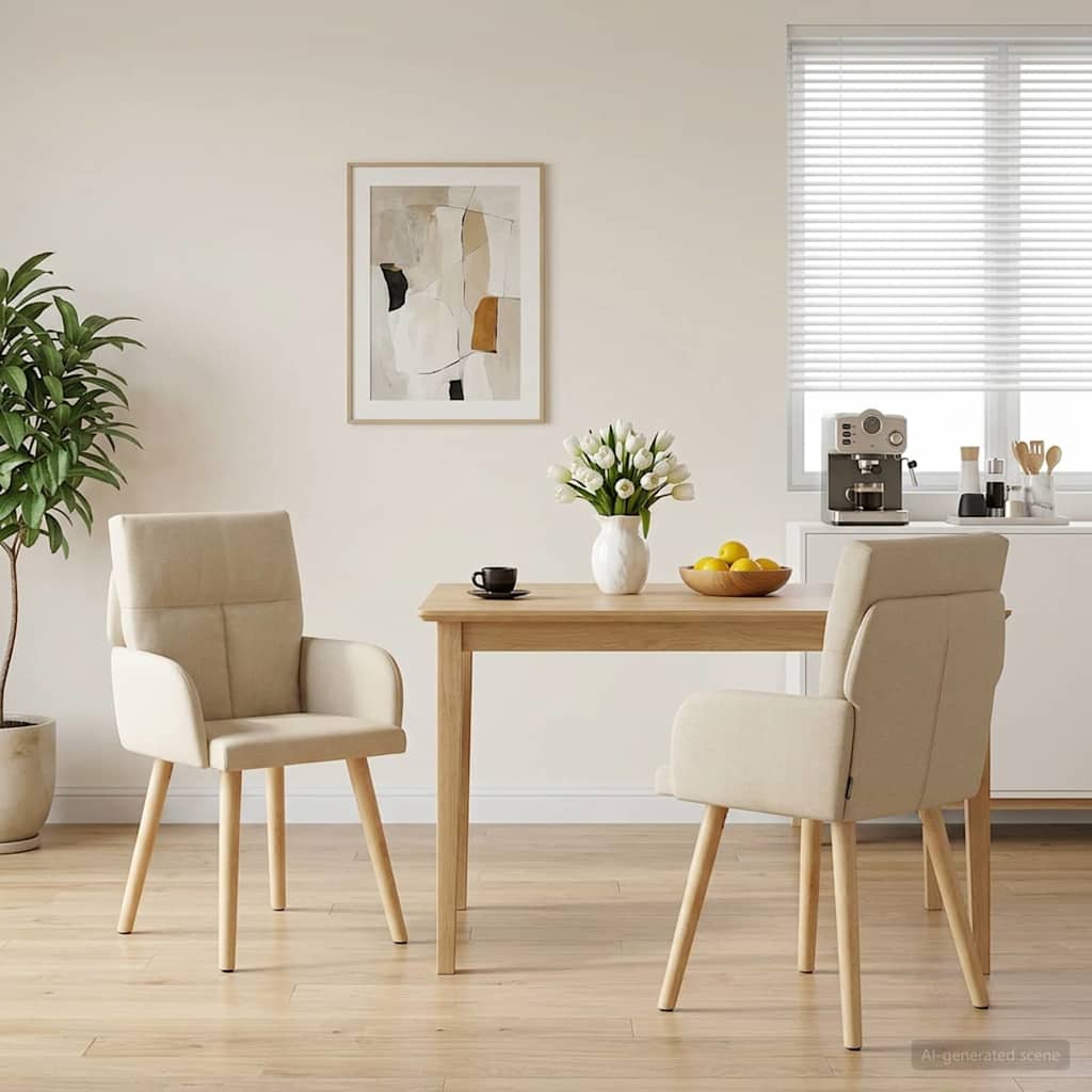 Matstolar 2 st Tyg Gräddvit 60 x 56 x 96 cm