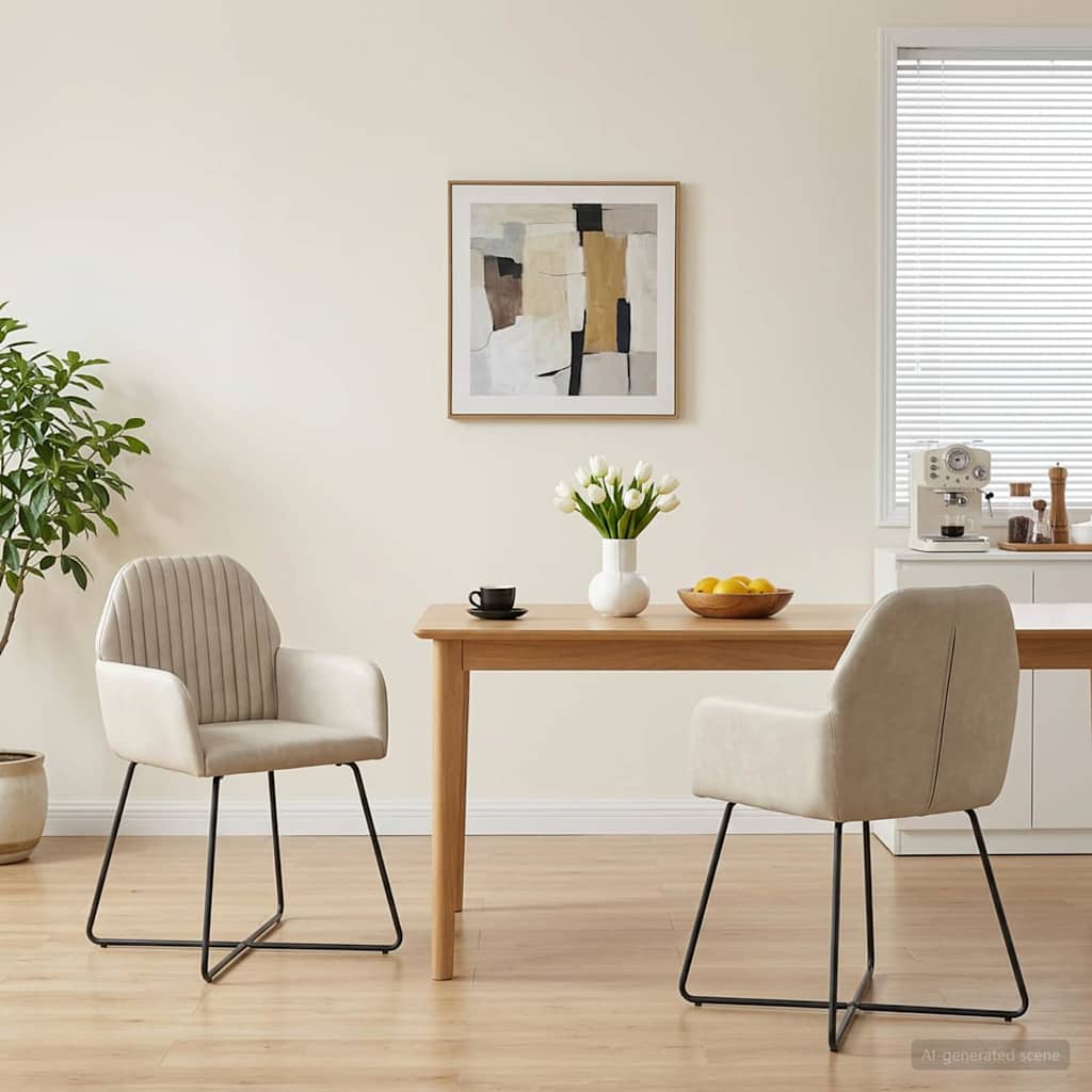 Matstolar 2 st Sammet Gräddvit 55 x 50 x 84 cm