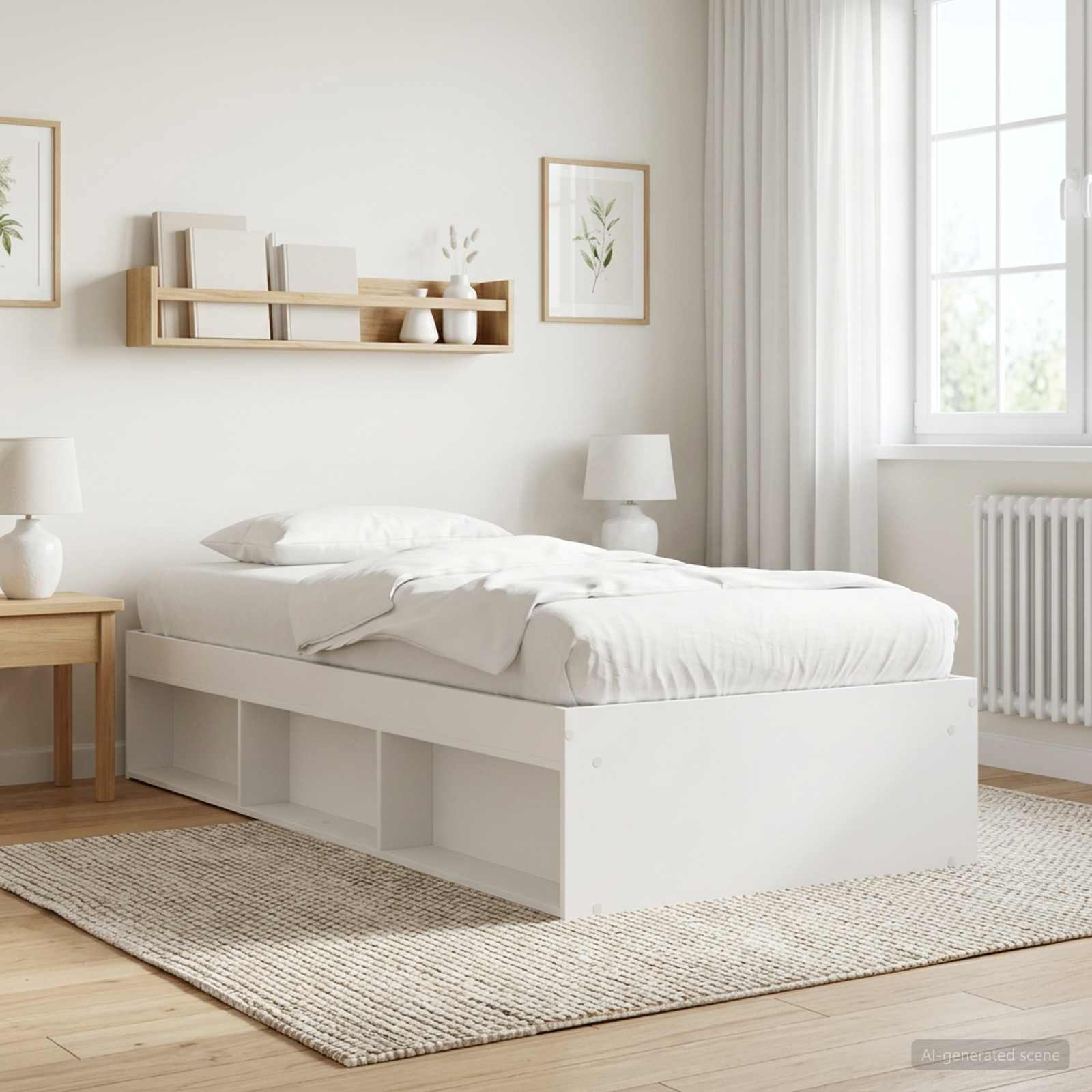 Sängram med förvaring med hylla Vit 80 x 200 cm Konstruerat trä