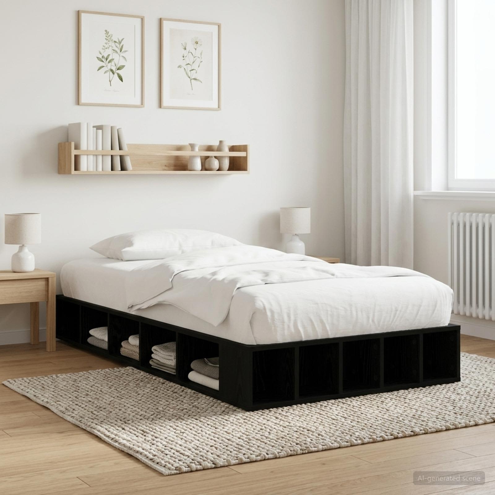 Sängram med förvaring Svart ek 80 x 200 cm Konstruerat trä