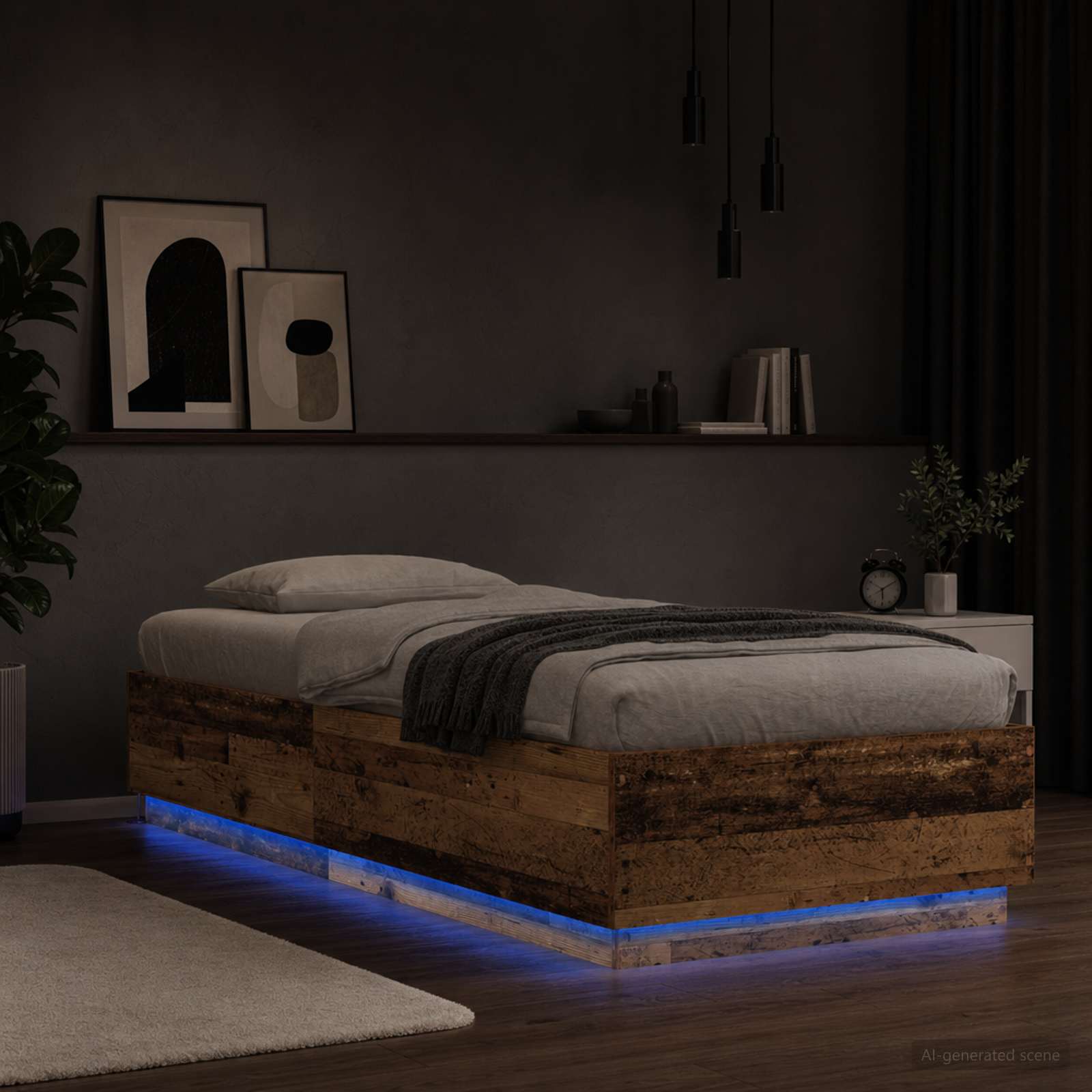 Sängram med LED Gammalt trä 80 x 200 cm Konstruerat trä