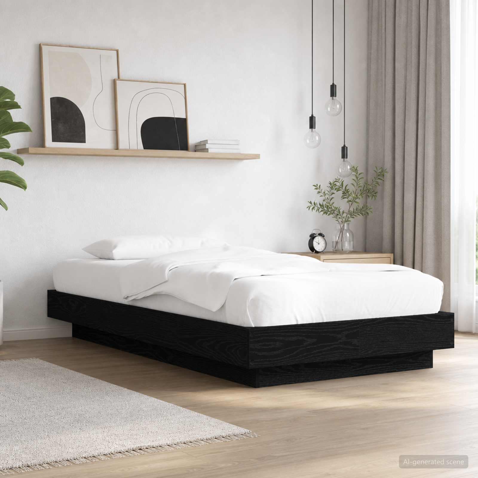 Sängram med LED Svart ek 80 x 200 cm Konstruerat trä