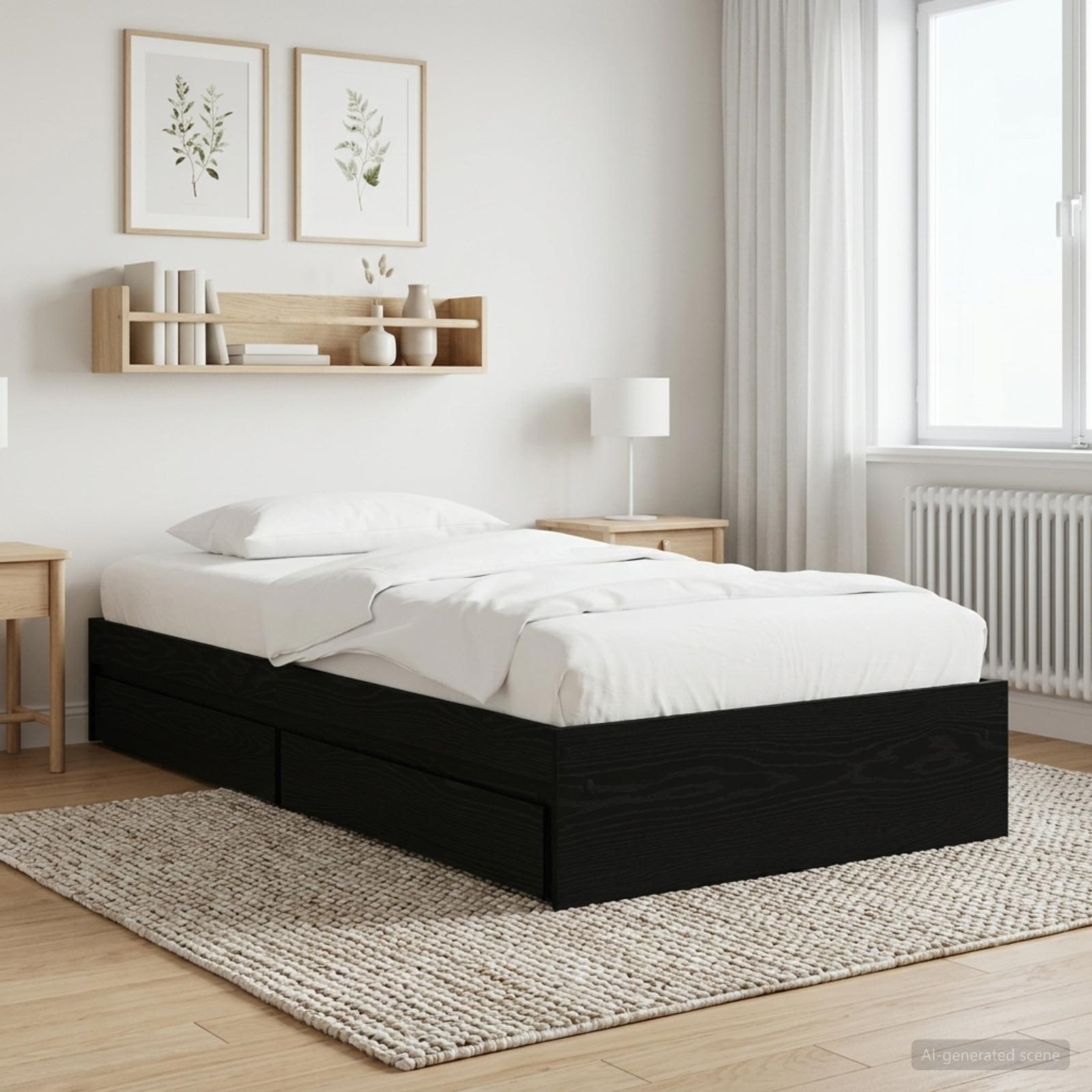 Sängram med förvaring Svart ek 80 x 200 cm Konstruerat trä