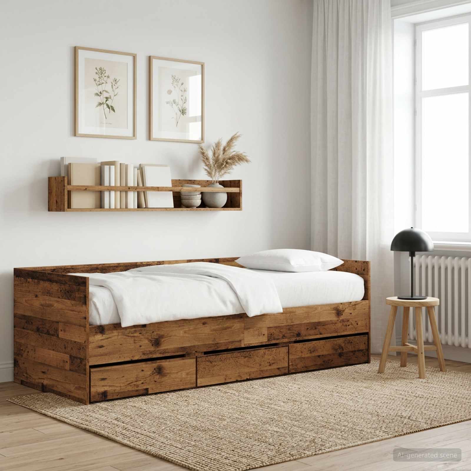 Sängsoffa med låda med huvudgavel Gammalt trä Konstruerat trä