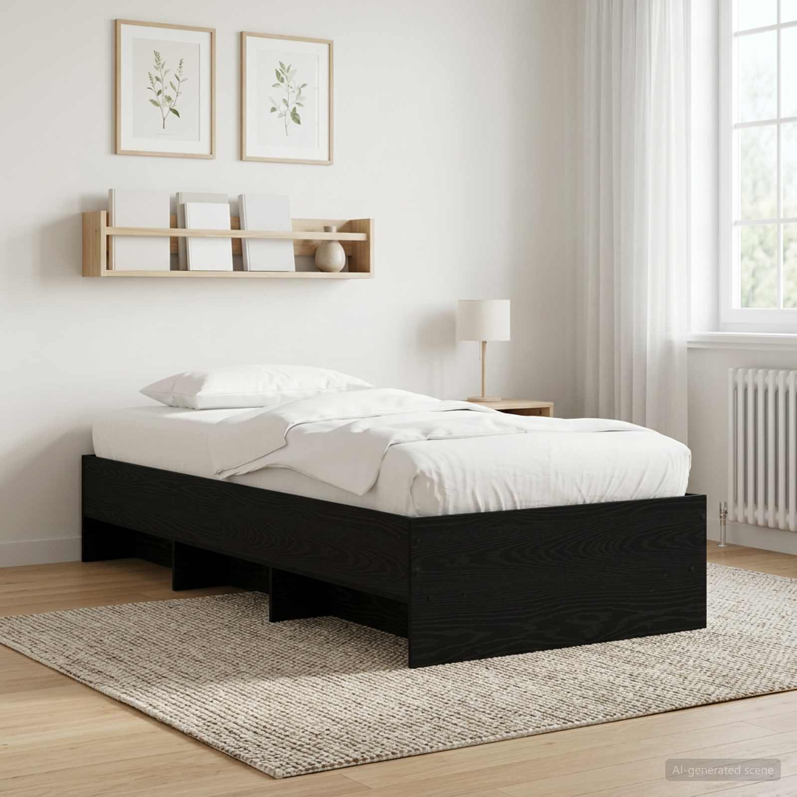 Sängram med hylla Svart ek 80 x 200 cm Konstruerat trä