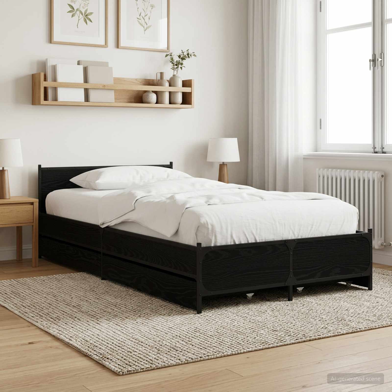 Sängram med huvudgavel Svart ek 80 x 200 cm Konstruerat trä