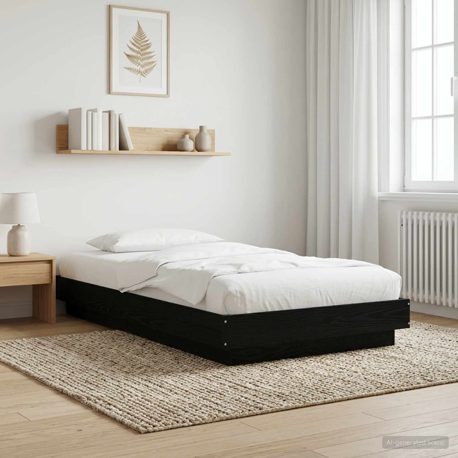 Golvsängsram Svart ek 80 x 210 cm Konstruerat trä