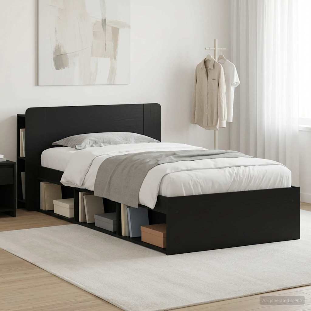 Sängram med förvaring Svart 90 x 190 cm Konstruerat trä