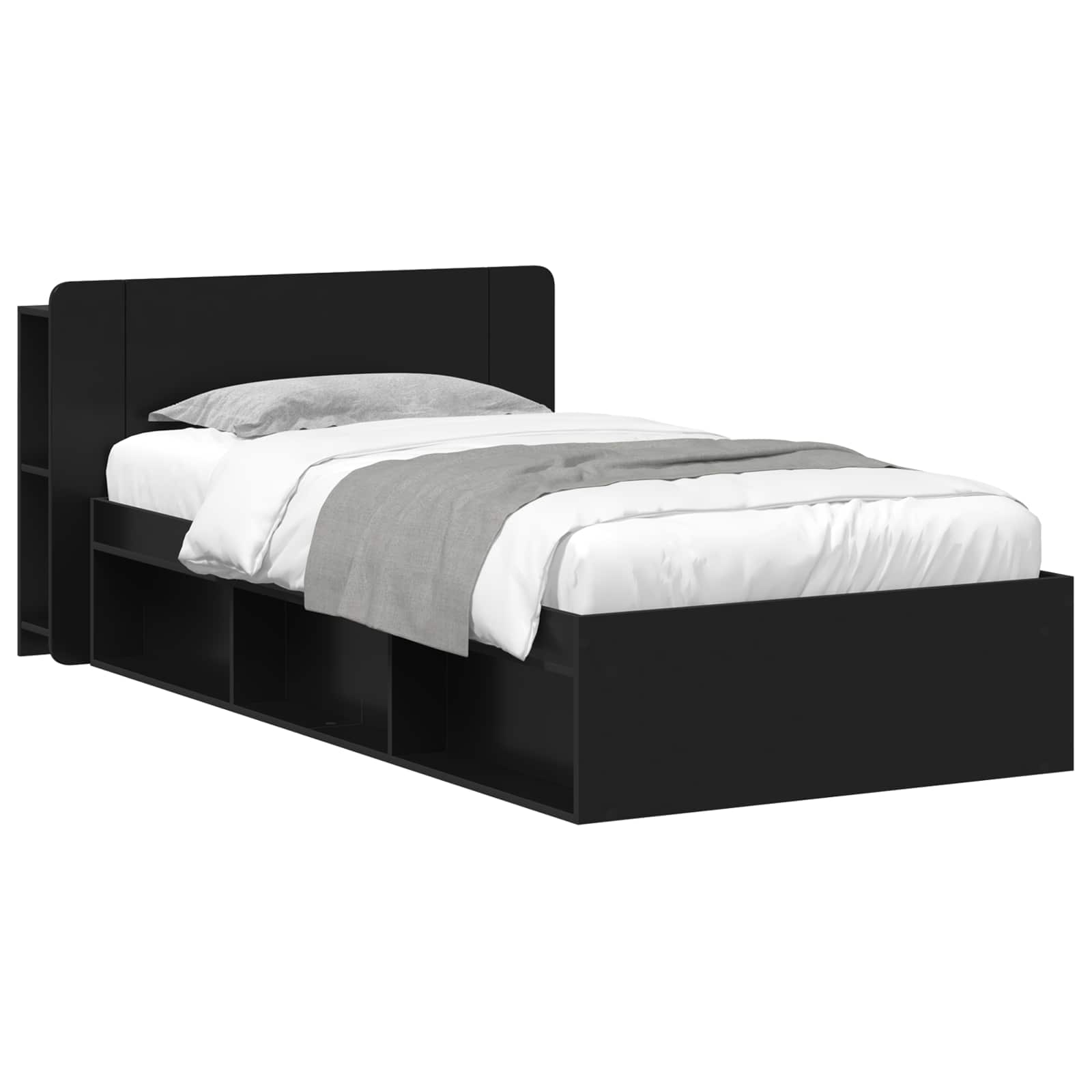 Sängram med förvaring Svart 90 x 190 cm Konstruerat trä