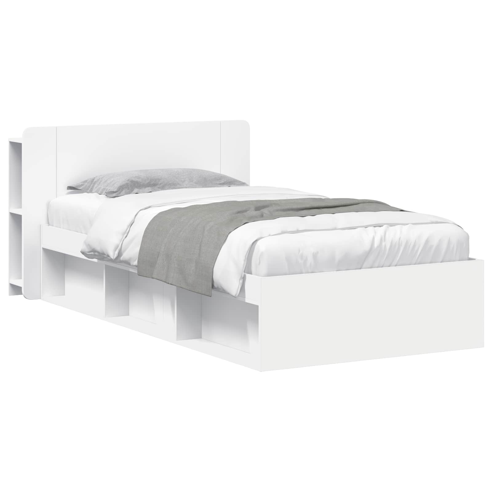 Sängram med förvaring Vit 90 x 190 cm Konstruerat trä