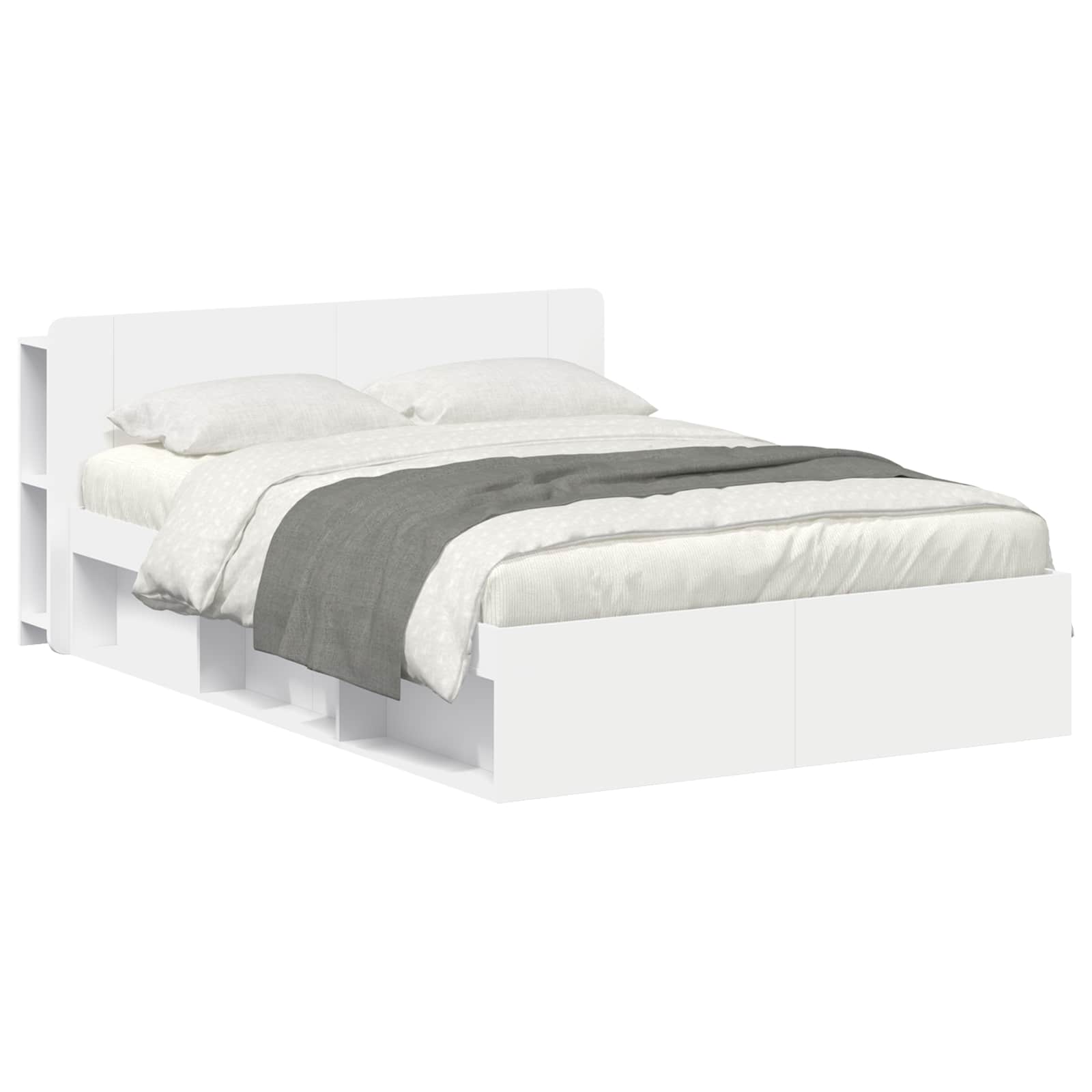 Sängram med förvaring Vit 150 x 200 cm Konstruerat trä