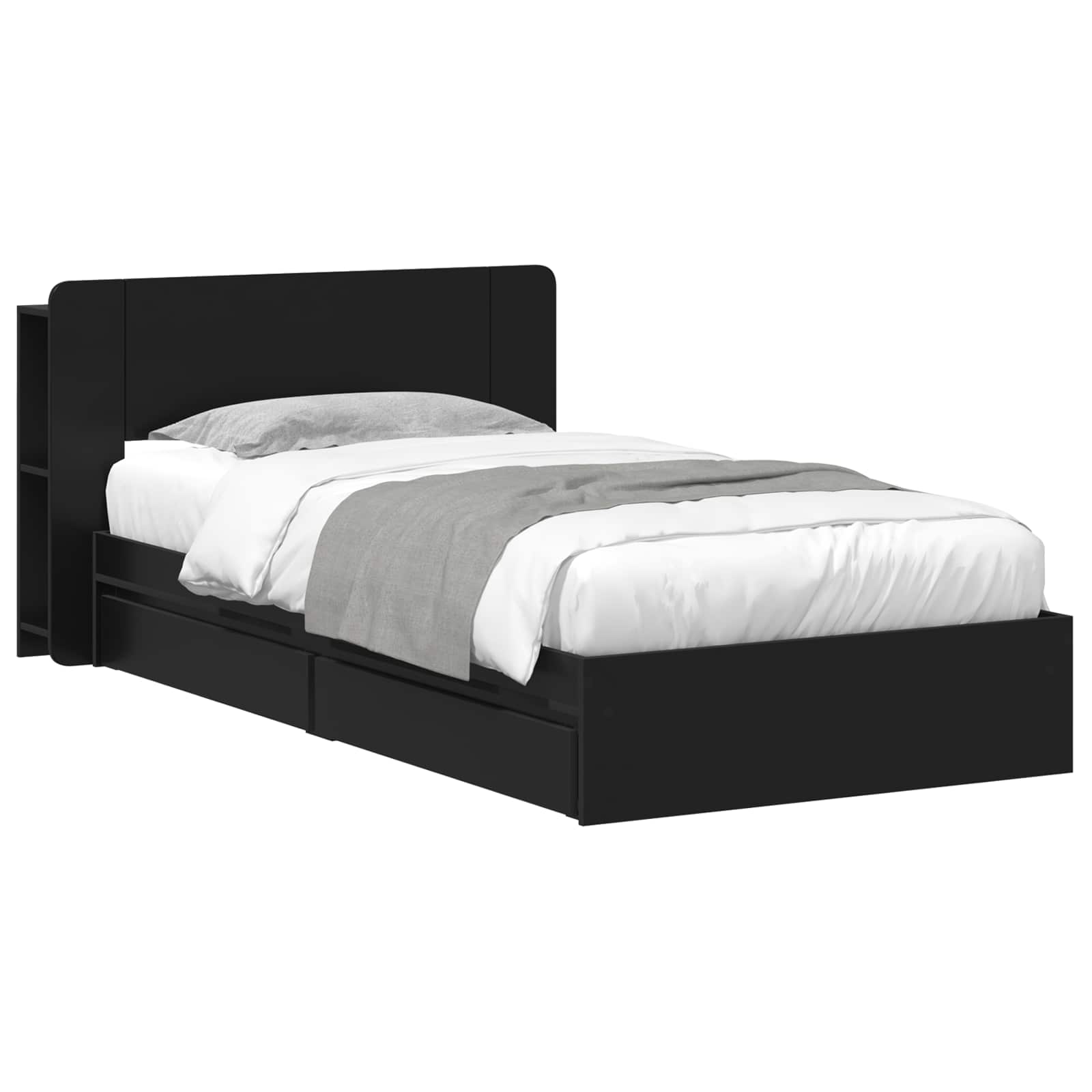 Sängram med förvaring Svart 75 x 190 cm Konstruerat trä