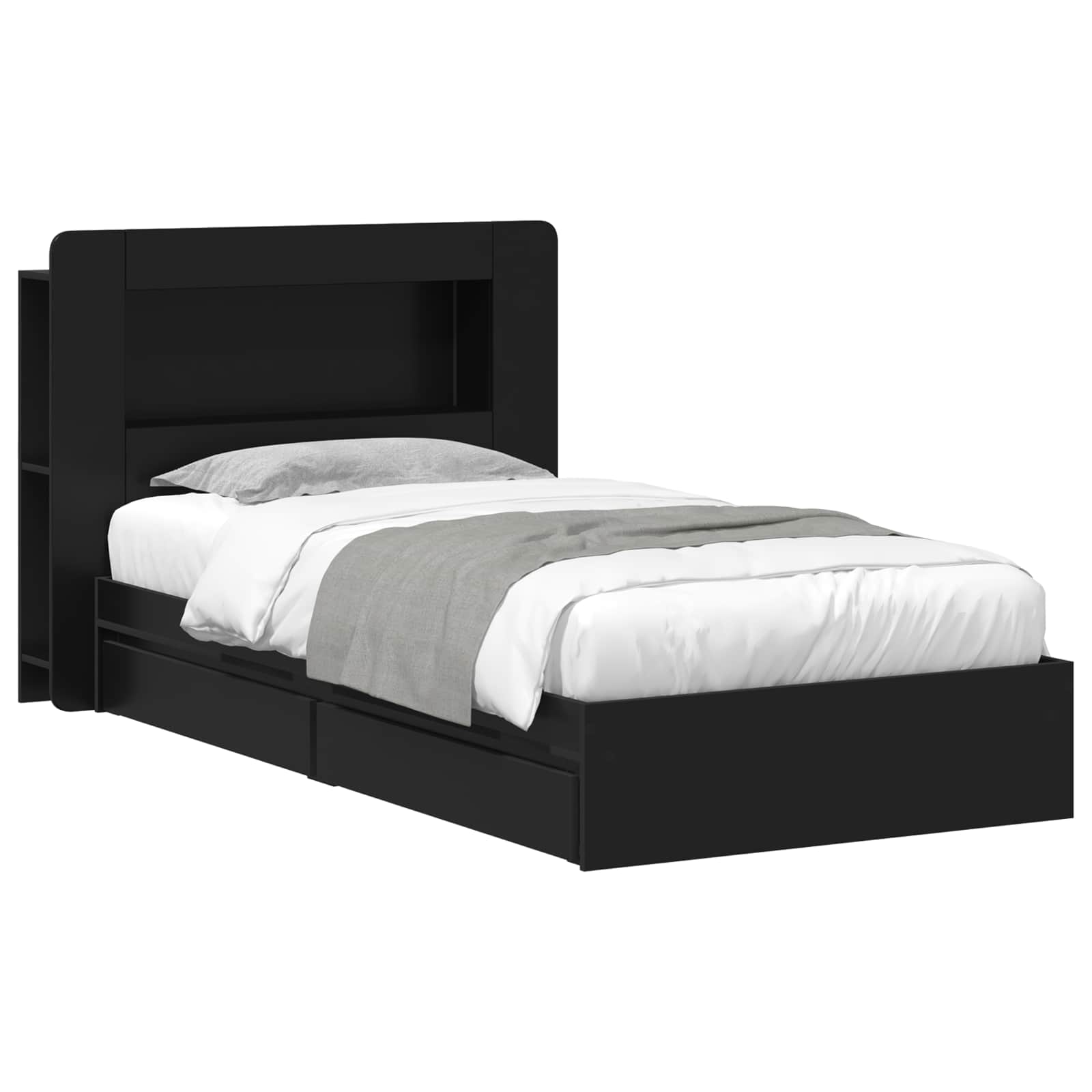 Sängram med förvaring Svart 75 x 190 cm Konstruerat trä
