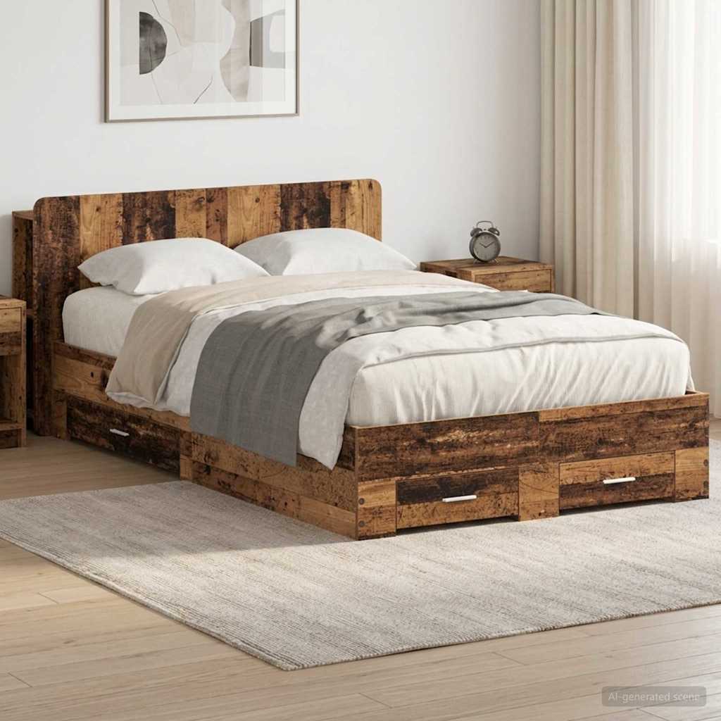 Sängram med förvaring Gammalt trä 120 x 190 cm Konstruerat trä