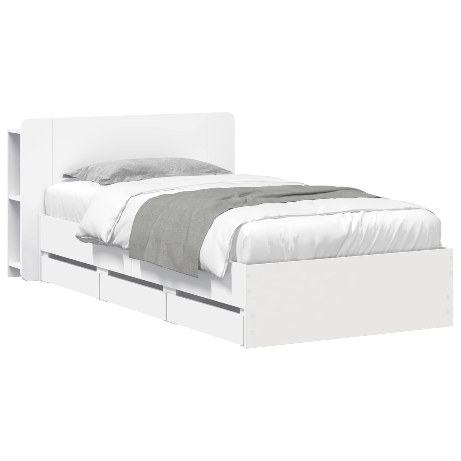Sängram med förvaring och huvudgavel med låda Vit 75 x 190 cm