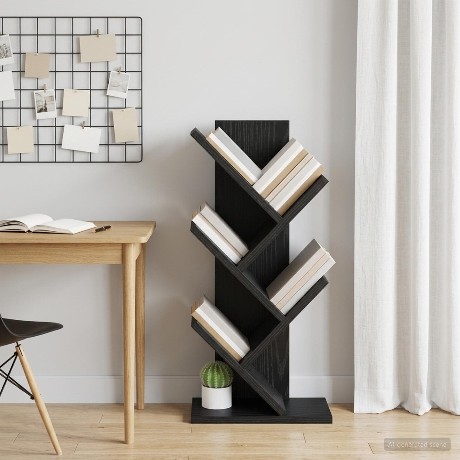 Trä Bokhylla 4-Plan 30 x 18 x 60 cm Konstruerat trä Svart ek