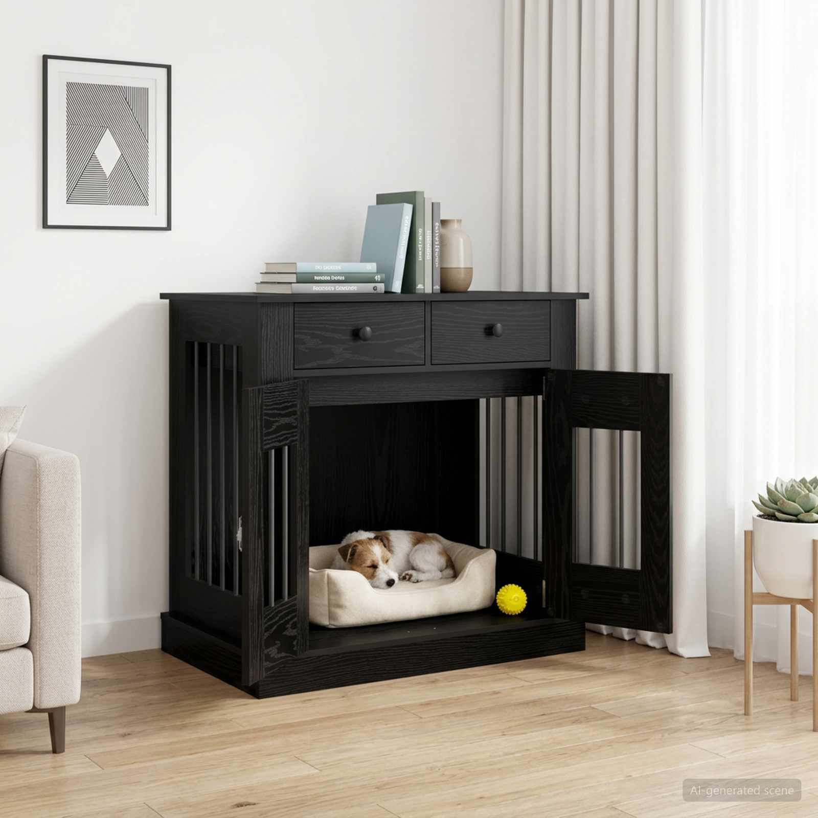 Hundbur möbel Svart ek 80 x 47,5 x 80 cm Konstruerat trä