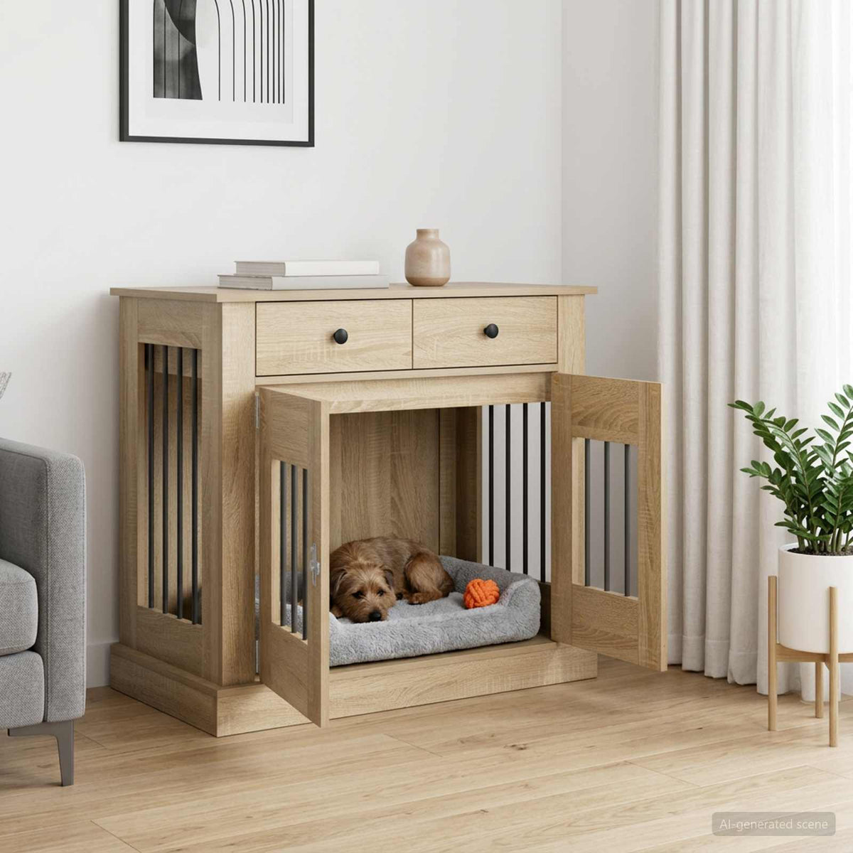 Hundbur möbel Sonoma-ek 90 x 47,5 x 80 cm Konstruerat trä