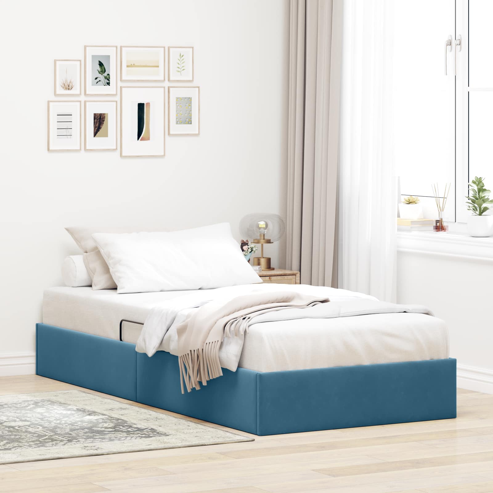 Ottoman Sängram med lagring Mörkblå 100 x 200 cm Sammet