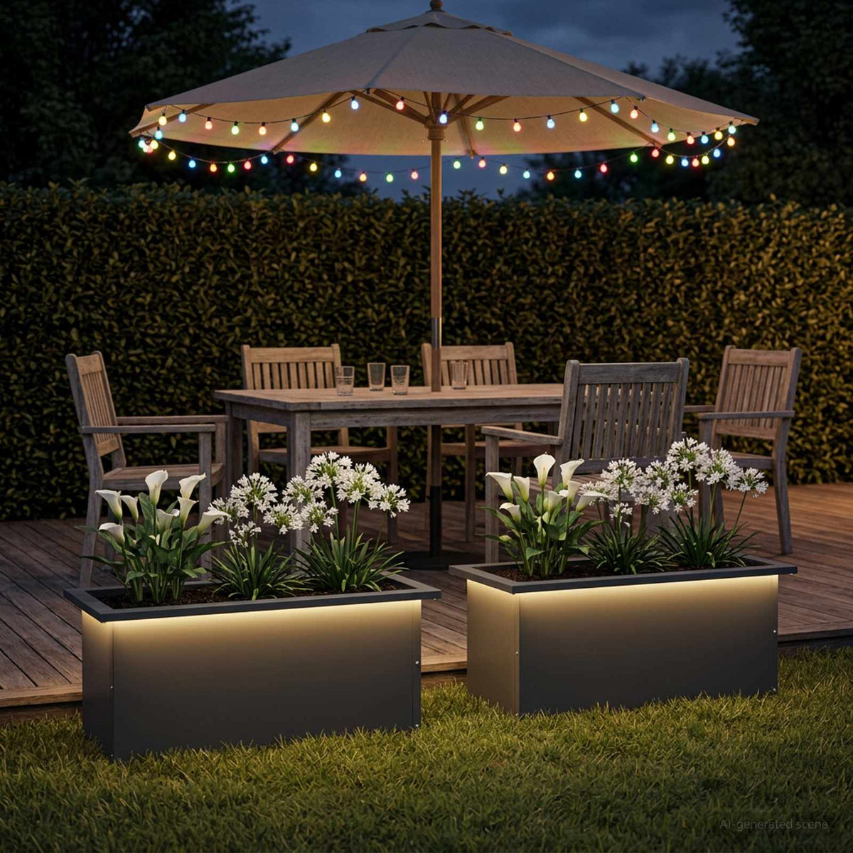 Odlingslåda med LED 2 st Antracit 30 x 60 x 30 cm Stål