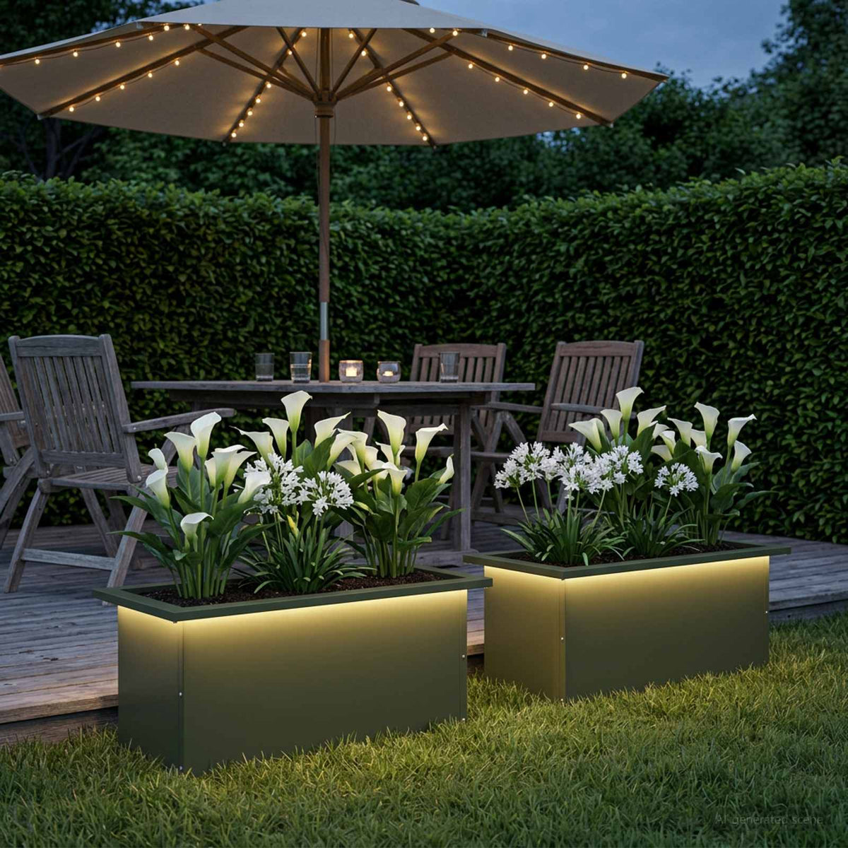 Odlingslåda med LED 2 st Olivgrön 30 x 60 x 30 cm Stål