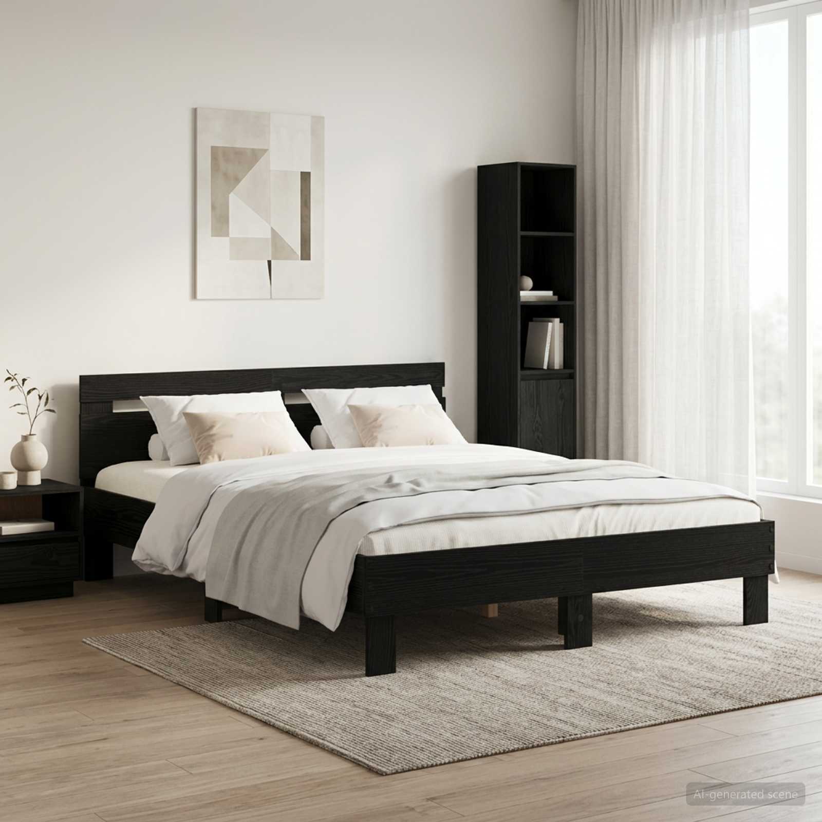 Sängram Svart ek 140 x 190 cm Konstruerat trä