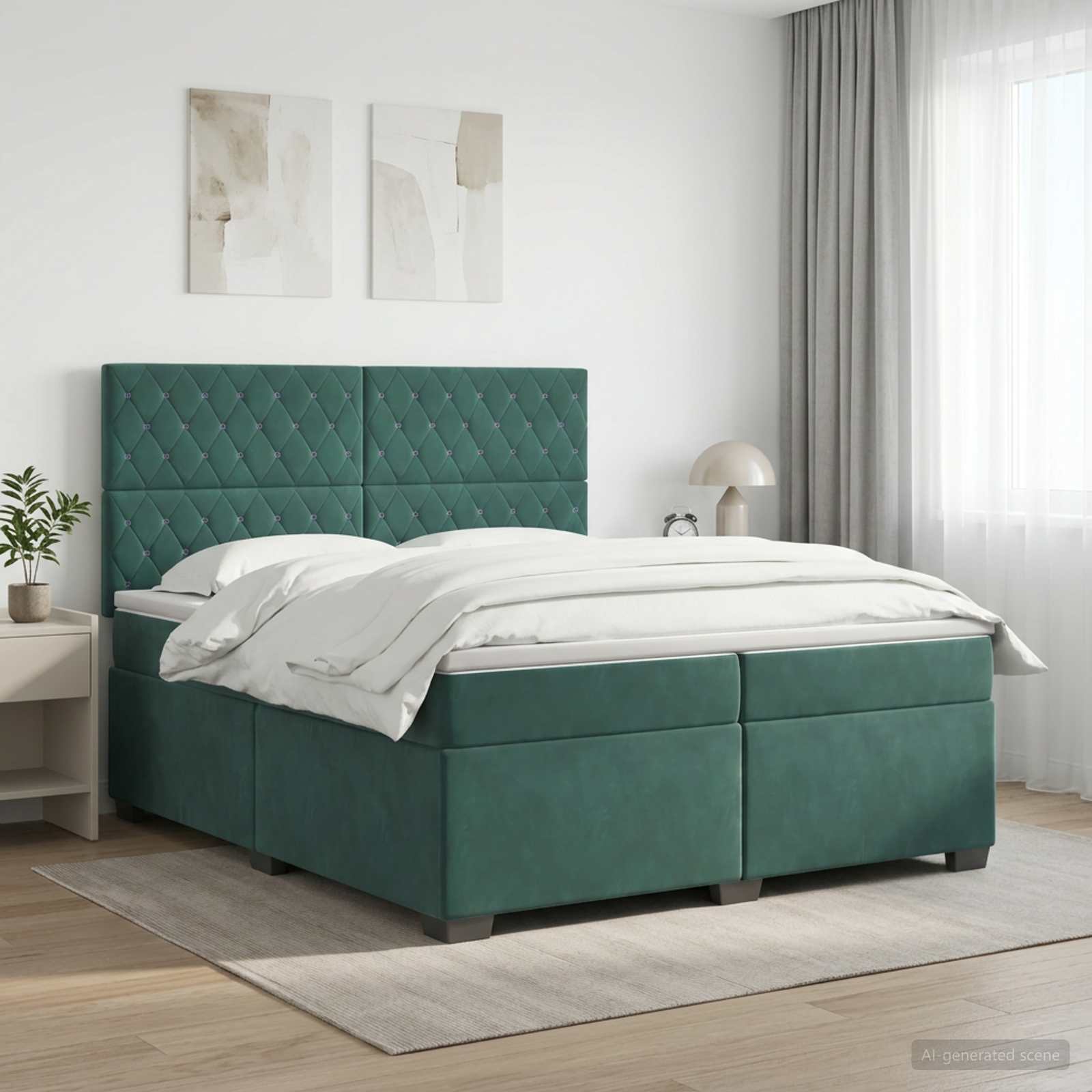 Kontinentalsäng med madrass Mörkgrön 200 x 200 cm Sammet