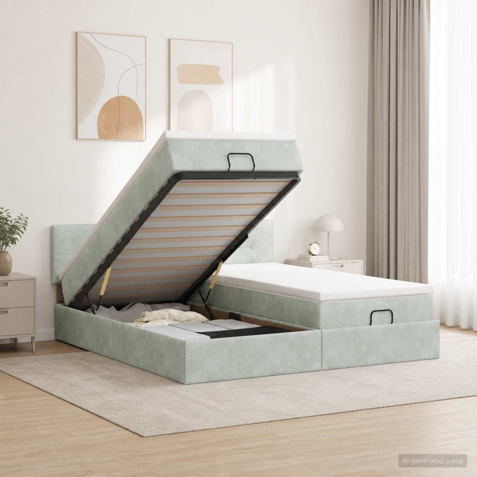 Ottoman-säng med madrass och LED Ljusgrå 180 x 200 cm Sammet